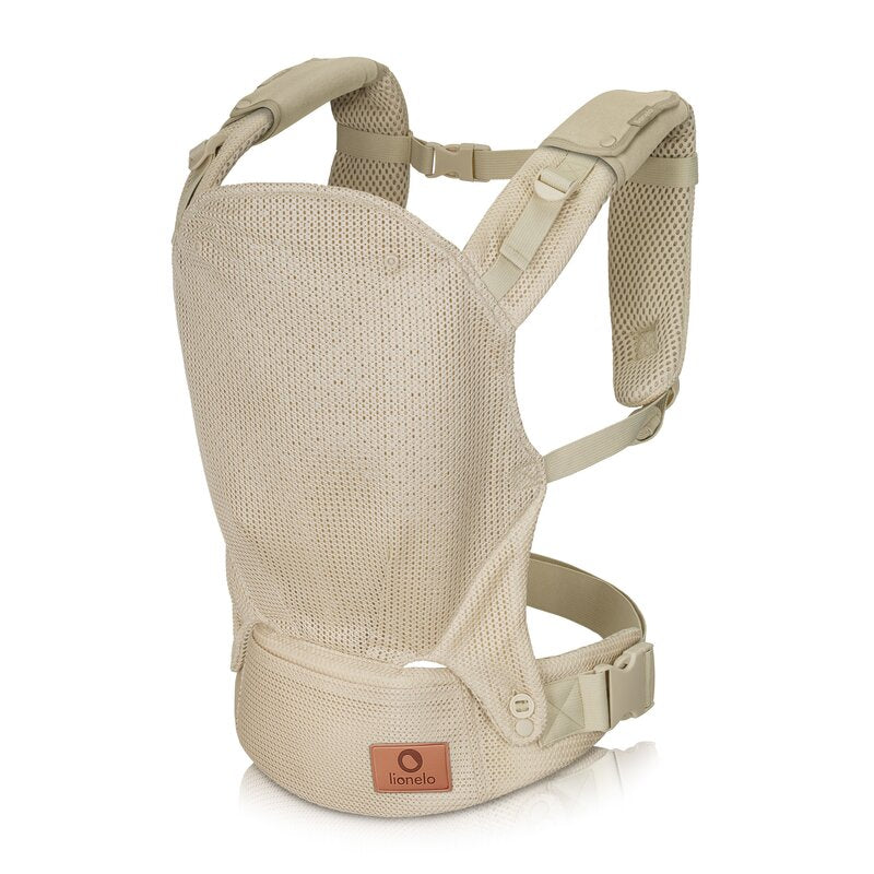 Marsupiu ergonomic, Lionelo, Margareet Air, 3 pozitii de purtare, Certificat de Institutul International pentru Displazie de Sold, 4 luni+, Pana la 20 Kg, Material respirabil 3D Air Mesh, Catarama dubla de siguranta, Bej