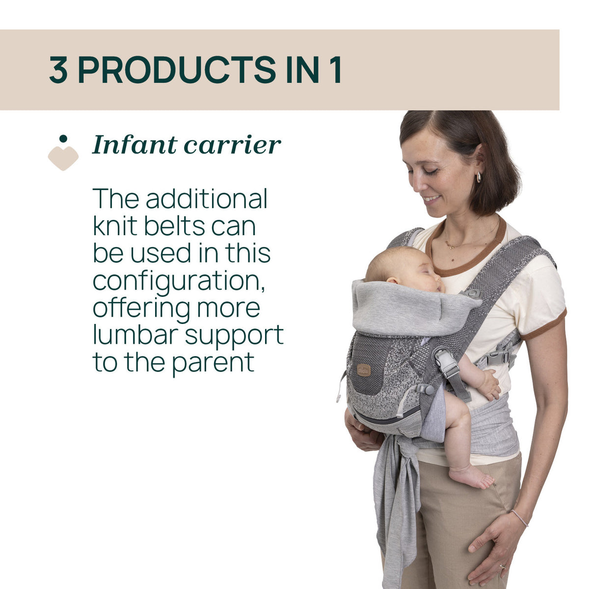 Marsupiu ergonomic multifunctional Chicco Airy Hip Fit 3 in 1, Pebble (Gri), 0 luni+ - gogobaby.ro