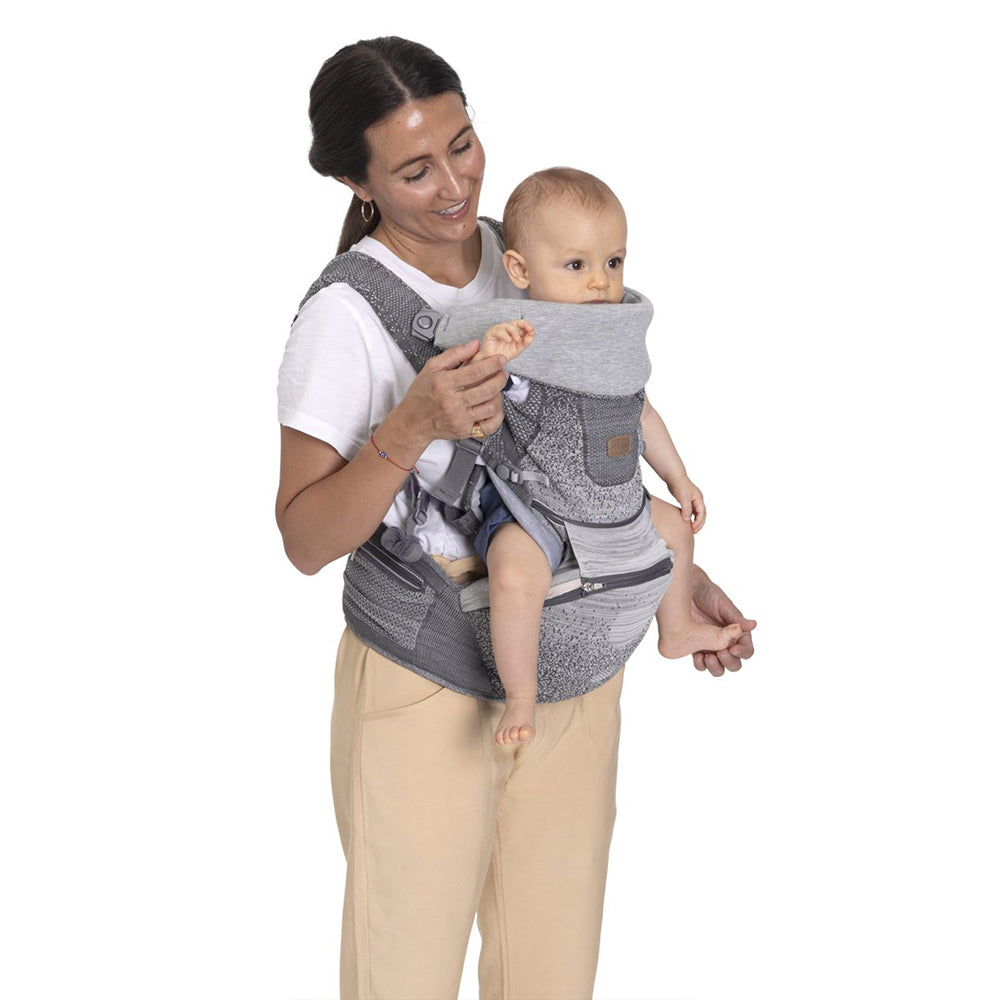 Marsupiu ergonomic multifunctional Chicco Airy Hip Fit 3 in 1, Pebble (Gri), 0 luni+ - gogobaby.ro