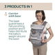 Marsupiu ergonomic multifunctional Chicco Airy Hip Fit 3 in 1, Pebble (Gri), 0 luni+