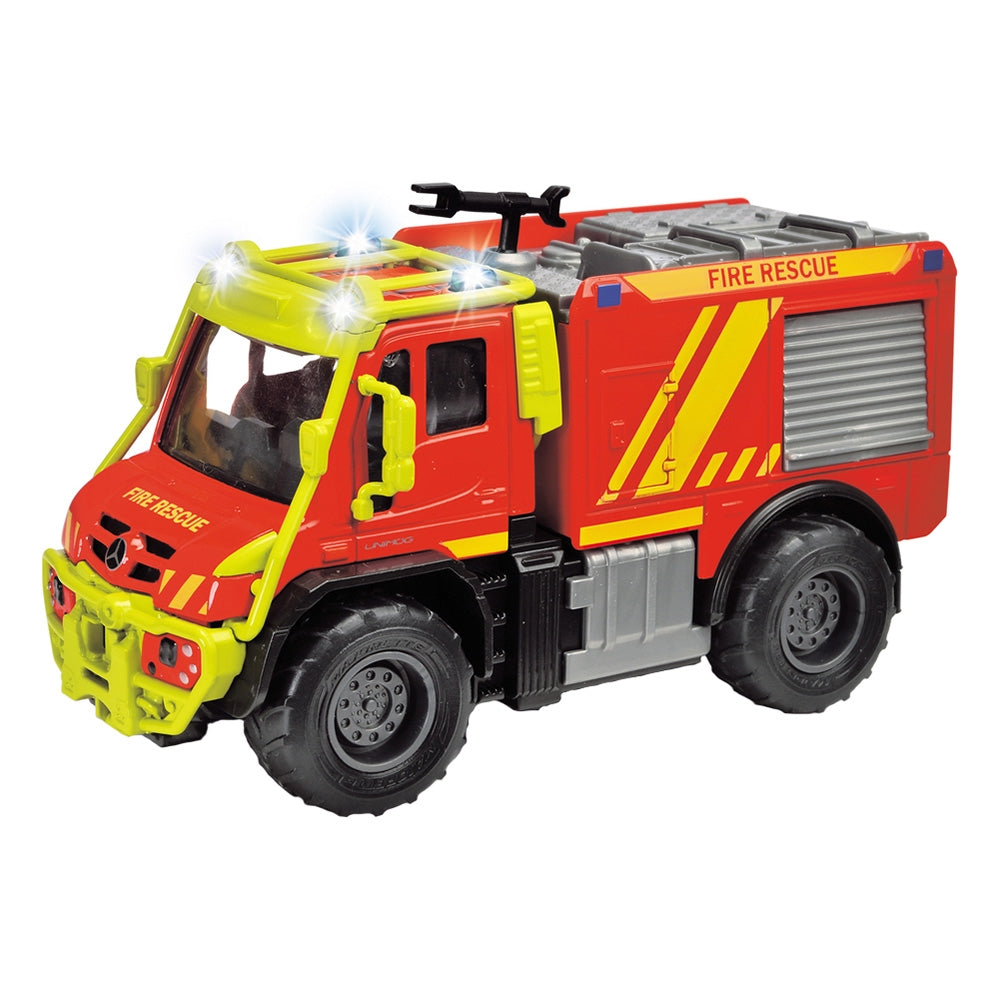 Masina de pompieri Majorette Mercedes Unimog U530 Fire Truck 13 cm cu lumini si sunete - gogobaby.ro