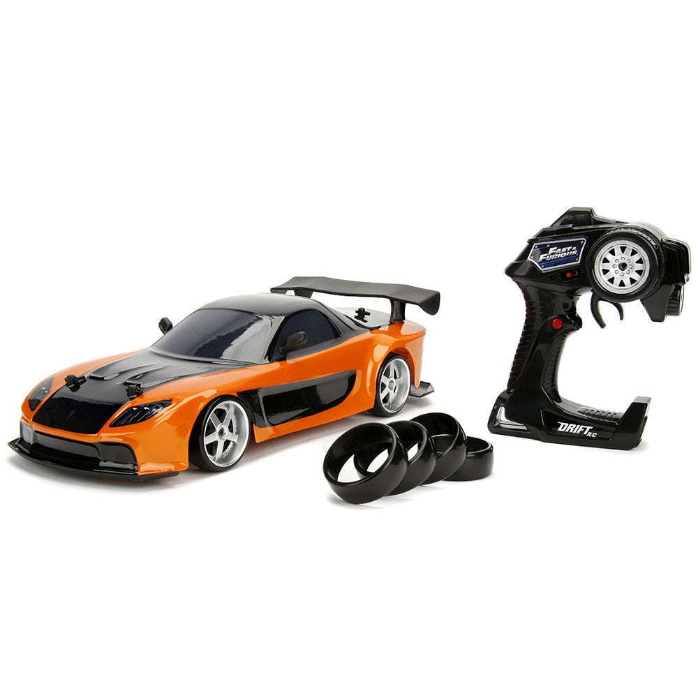 Masina Jada Toys Fast and Furious Mazda RX-7 Drift cu anvelope si telecomanda - gogobaby.ro