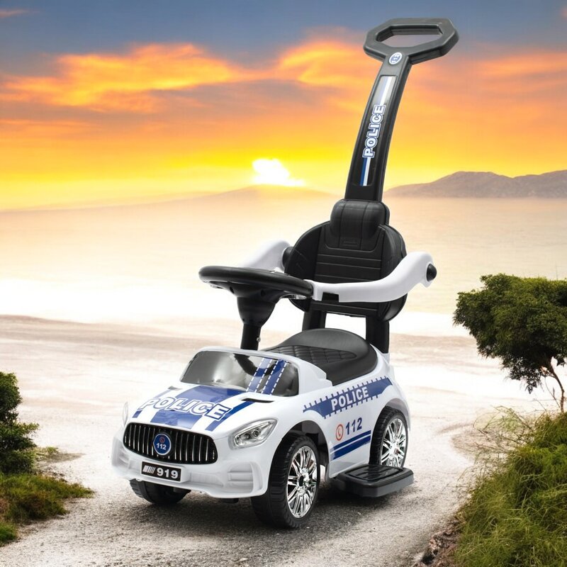 Masinuta de impins, Baby Mix, Police, Cu maner de impins detasabil, Cu protectii laterale, Cu melodii si claxon, Cu suport jucarii sub sezut - gogobaby.ro