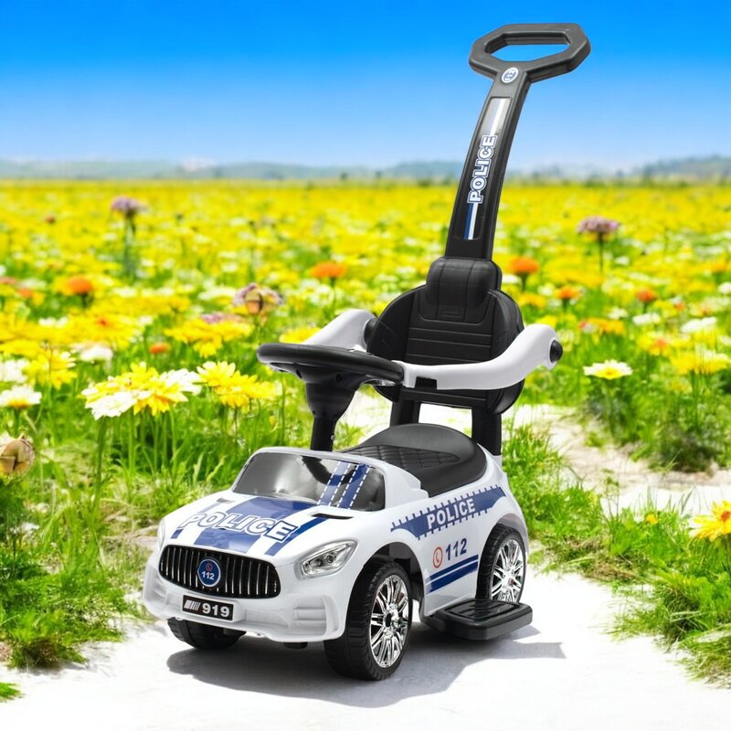 Masinuta de impins, Baby Mix, Police, Cu maner de impins detasabil, Cu protectii laterale, Cu melodii si claxon, Cu suport jucarii sub sezut - gogobaby.ro