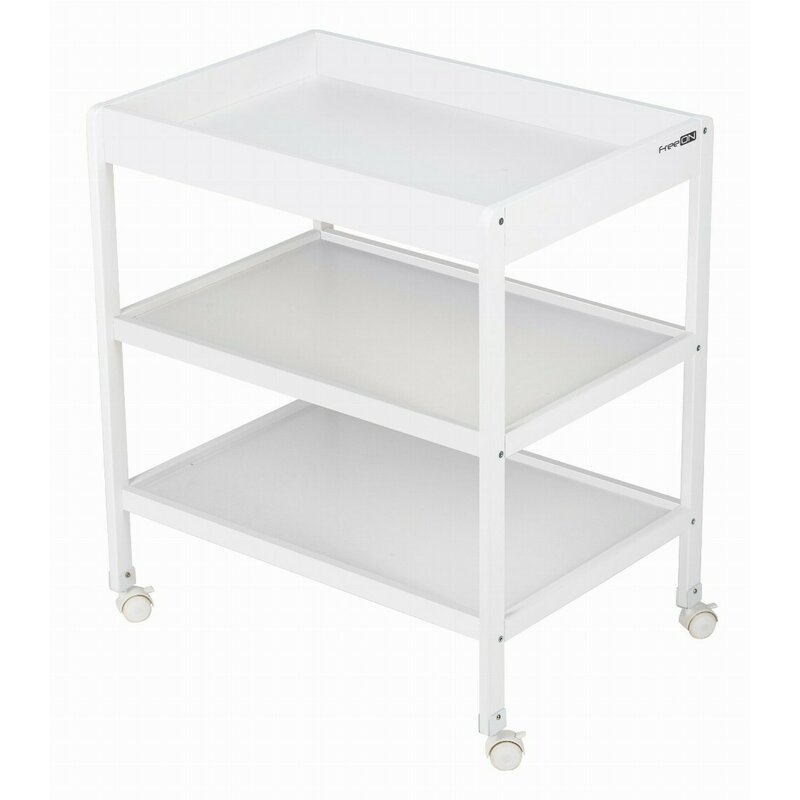 Masuta de infasat, FreeON, Mila, Din lemn, Cu 4 roti pentru transport facil, Cu 3 suprafete de depozitare, 76x54x86 cm, White - gogobaby.ro