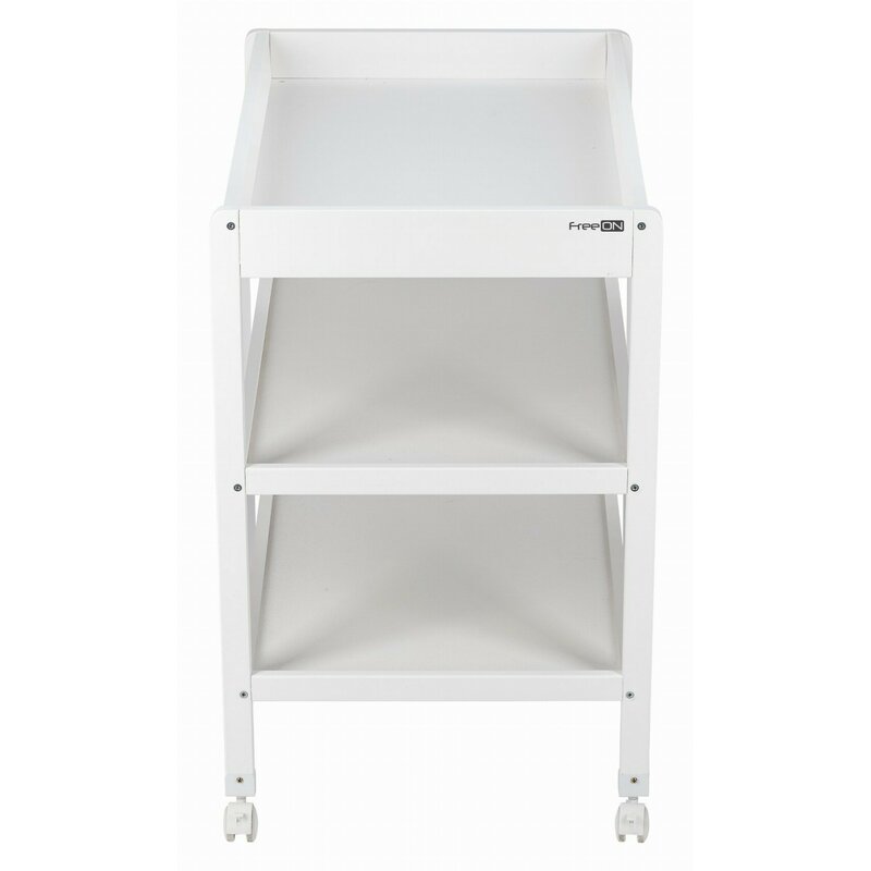 Masuta de infasat, FreeON, Mila, Din lemn, Cu 4 roti pentru transport facil, Cu 3 suprafete de depozitare, 76x54x86 cm, White - gogobaby.ro