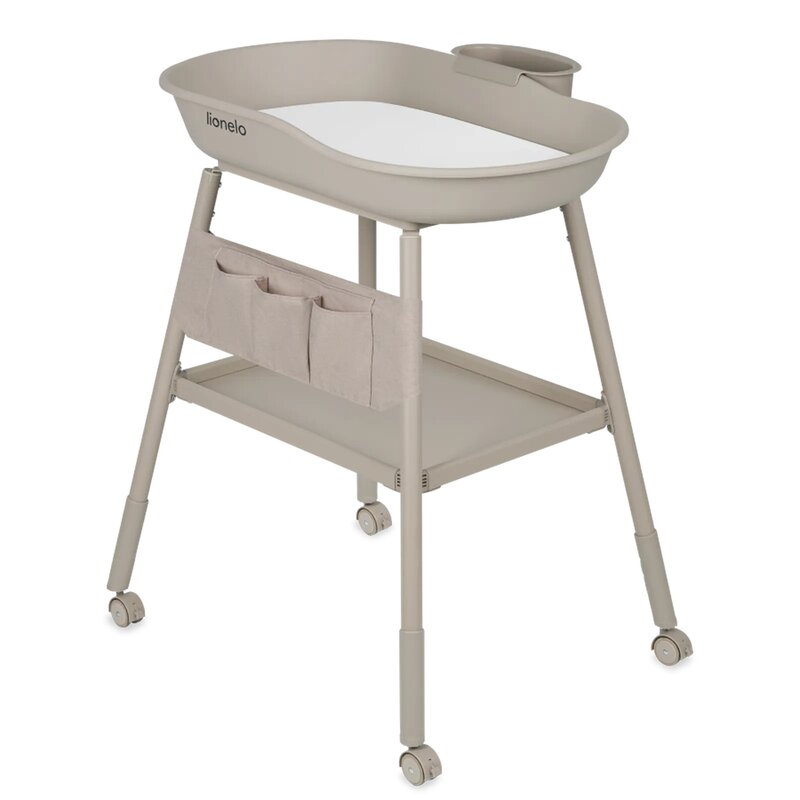 Masuta de infasat, Lionelo, Rosie, Cu saltea de infasat inclusa si roti, Spatiu pentru depozitare, Reglabila pe inaltime, Sustine 11 kg, 65x78x100 cm, 0 luni+, Bej