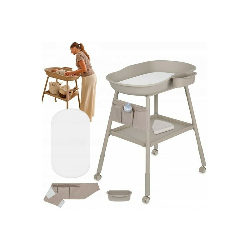 Masuta de infasat, Lionelo, Rosie, Cu saltea de infasat inclusa si roti, Spatiu pentru depozitare, Reglabila pe inaltime, Sustine 11 kg, 65x78x100 cm, 0 luni+, Bej
