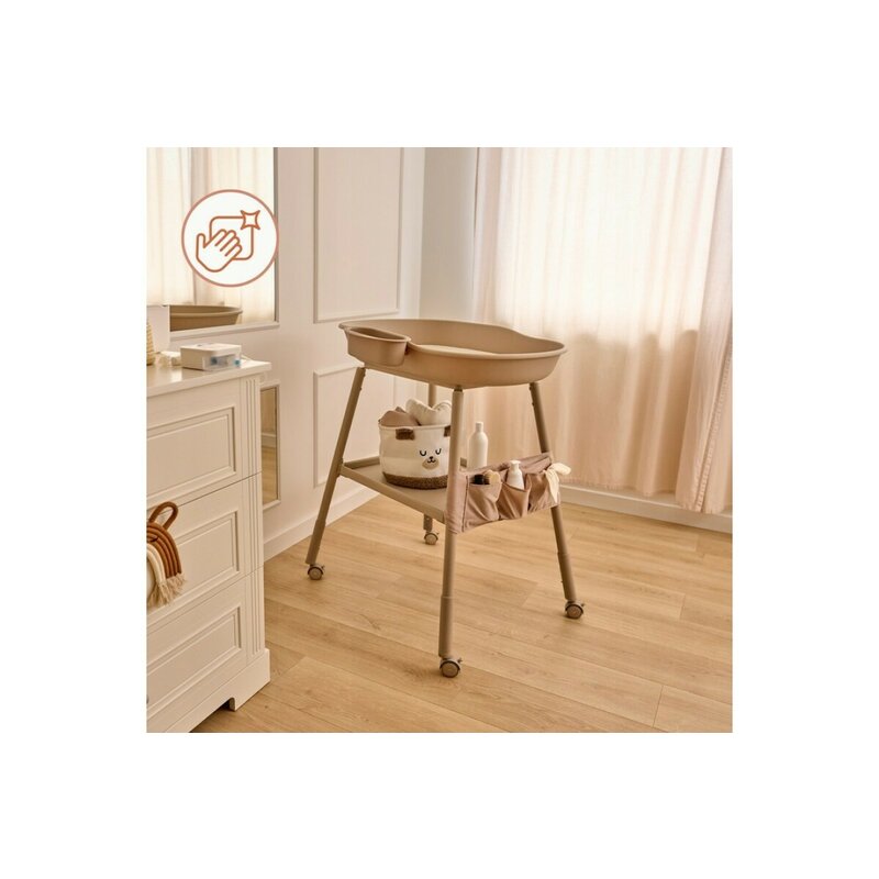 Masuta de infasat, Lionelo, Rosie, Cu saltea de infasat inclusa si roti, Spatiu pentru depozitare, Reglabila pe inaltime, Sustine 11 kg, 65x78x100 cm, 0 luni+, Bej