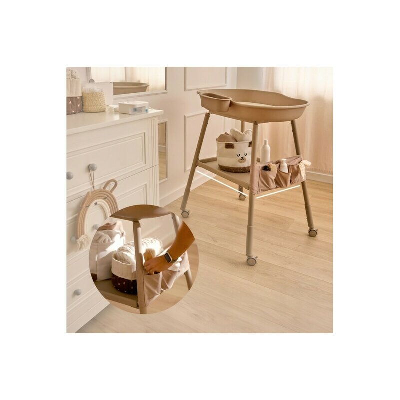 Masuta de infasat, Lionelo, Rosie, Cu saltea de infasat inclusa si roti, Spatiu pentru depozitare, Reglabila pe inaltime, Sustine 11 kg, 65x78x100 cm, 0 luni+, Bej