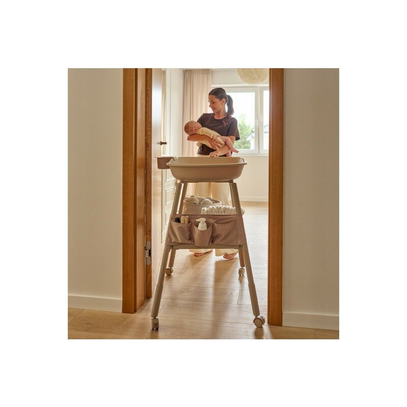 Masuta de infasat, Lionelo, Rosie, Cu saltea de infasat inclusa si roti, Spatiu pentru depozitare, Reglabila pe inaltime, Sustine 11 kg, 65x78x100 cm, 0 luni+, Bej