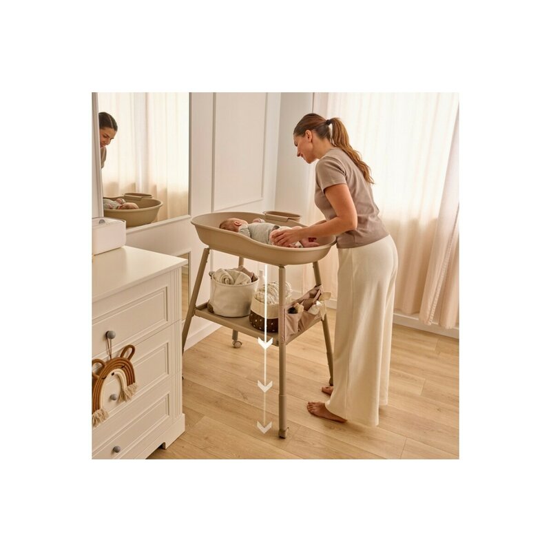 Masuta de infasat, Lionelo, Rosie, Cu saltea de infasat inclusa si roti, Spatiu pentru depozitare, Reglabila pe inaltime, Sustine 11 kg, 65x78x100 cm, 0 luni+, Bej