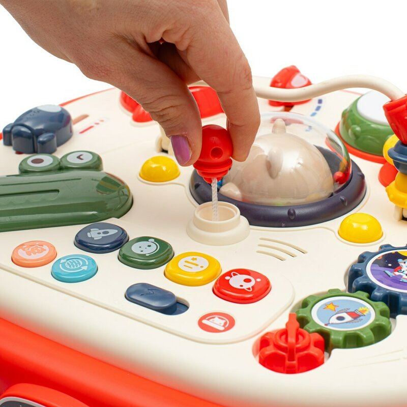 Masuta interactiva, Baby Mix, 2 in 1 pentru bebelusi, Cu lumini si sunete, Partea reversibila pentru Lego Duplo