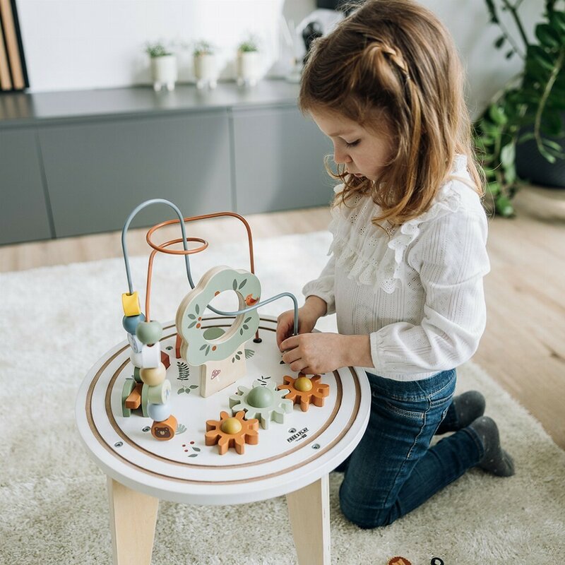 Masuta Montessori cu activitati, Free2Play, Cu multiple activitati, Dezvolta coordonarea ochi-mana, Din lemn, 18 luni+, Think and Play