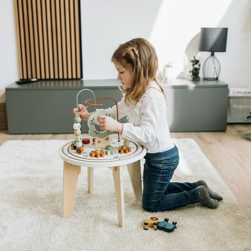 Masuta Montessori cu activitati, Free2Play, Cu multiple activitati, Dezvolta coordonarea ochi-mana, Din lemn, 18 luni+, Think and Play