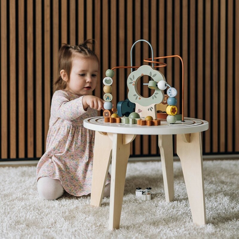 Masuta Montessori cu activitati, Free2Play, Cu multiple activitati, Dezvolta coordonarea ochi-mana, Din lemn, 18 luni+, Think and Play