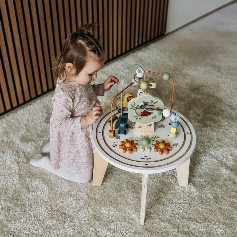 Masuta Montessori cu activitati, Free2Play, Cu multiple activitati, Dezvolta coordonarea ochi-mana, Din lemn, 18 luni+, Think and Play