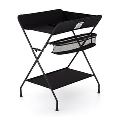 Masuta pentru infasat si schimbat scutece, Feedo, Multifunctionala, Pliabila, Cu raft pentru depozitare si compartiment lateral, Realizata din fier, panza si in, 80.5 x 67 x 102.5 cm, Negru