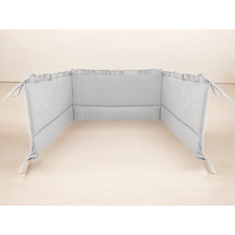 Aparatoare pentru patut, MimiNu, Cu volanase, Din bumbac certificat Oeko Tex Standard 100, 180x30 cm, Cu panglici, Colectia Royal,Grey - gogobaby.ro