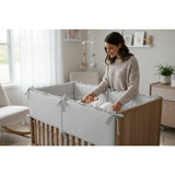 Aparatoare pentru patut, MimiNu, Cu volanase, Din bumbac certificat Oeko Tex Standard 100, 180x30 cm, Cu panglici, Colectia Royal,Grey