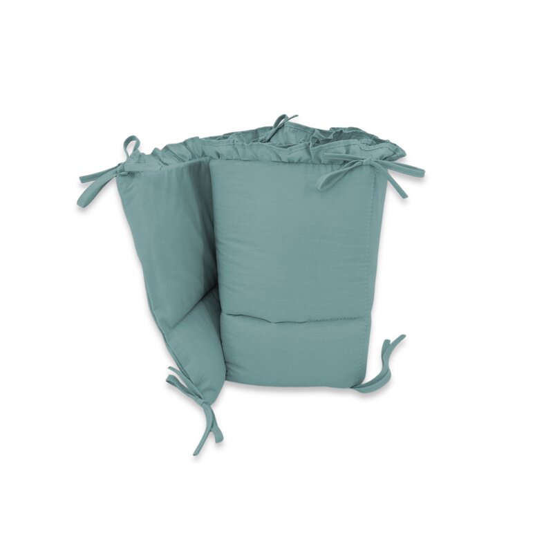 Aparatoare pentru patut, MimiNu, Cu volanase, Din bumbac certificat Oeko Tex Standard 100, 180x30 cm, Cu panglici, Colectia Royal, Nepal Green - gogobaby.ro