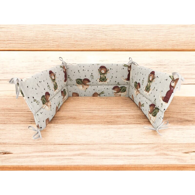 Aparatoare pentru patut, MimiNu, Din bumbac certificat Oeko Tex Standard 100, 180x30 cm, Cu panglici, Teddy Bear On Moon