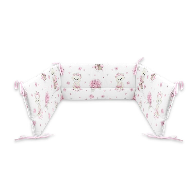 Aparatoare pentru patut, MimiNu, Din bumbac certificat Oeko Tex Standard 100, 180x30 cm, Cu panglici, Design, Pink Ballerina
