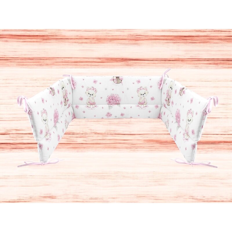 Aparatoare pentru patut, MimiNu, Din bumbac certificat Oeko Tex Standard 100, 180x30 cm, Cu panglici, Design, Pink Ballerina - gogobaby.ro