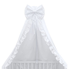 Baldachin, MimiNu, Din tull, pentru patut, cu funda si volan, 210x145 cm, Material certificat Oeko Tex Standard 100, Alb