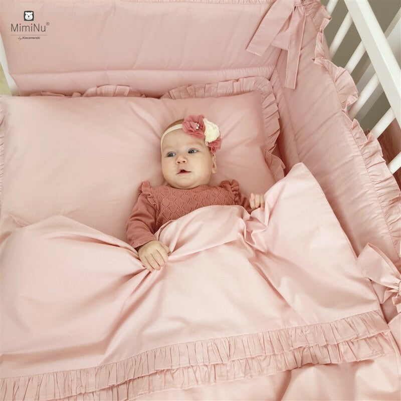Baldachin, MimiNu, Pentru patut, Cu funda si volanas, 210x145 cm, Materiale certificate Oeko Tex Standard 100, Colectia Royal, Powder Pink