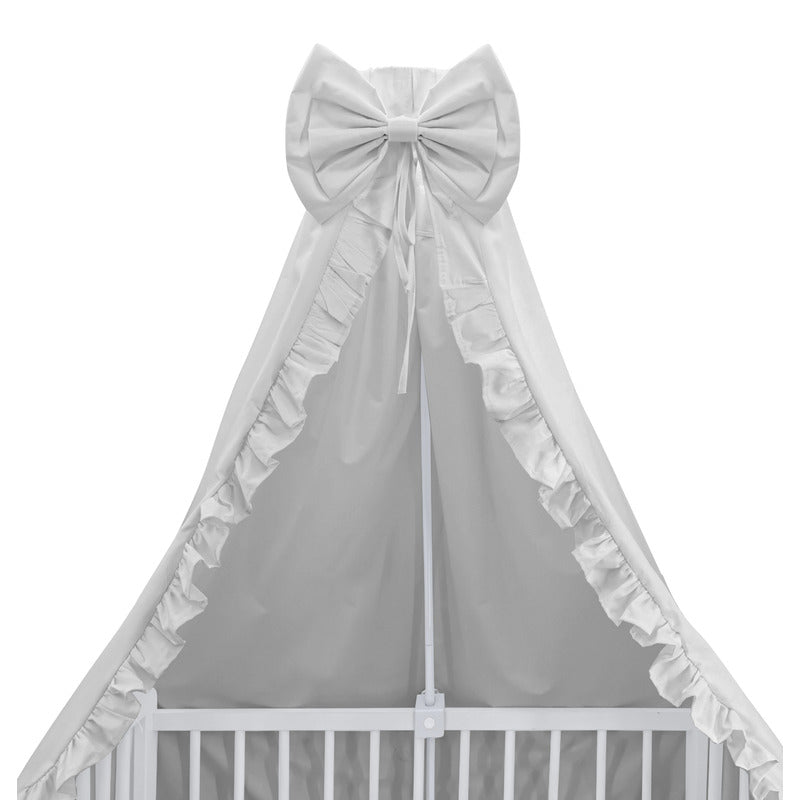 Baldachin, MimiNu, Pentru patut, Cu funda si volanas, 210x145 cm, Material certificat Oeko Tex Standard 100, Colectia Royal, Grey - gogobaby.ro