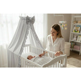 Baldachin, MimiNu, Pentru patut, Cu funda si volanas, 210x145 cm, Material certificat Oeko Tex Standard 100, Colectia Royal, Grey