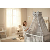 Baldachin, MimiNu, Pentru patut, Cu funda si volanas, 210x145 cm, Material certificat Oeko Tex Standard 100, Colectia Royal, Grey