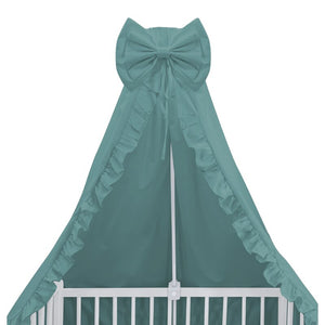 Baldachin, MimiNu, Pentru patut, Cu funda si volanas, 210x145 cm, Material certificat Oeko Tex Standard 100, Colectia Royal, Nepal Green