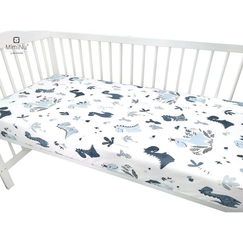 Cearceaf cu elastic, MimiNu, Pentru patut 120X60 cm, Din bumbac certificat Oeko Tex Standard 100, Dino Granat
