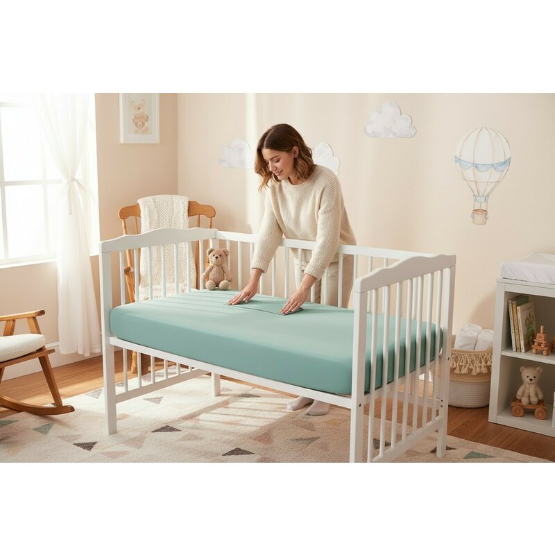 Cearceaf cu elastic, MimiNu, Pentru patut 120X60 cm, Din bumbac certificat Oeko Tex Standard 100, Colectia Royal, Nepal Green