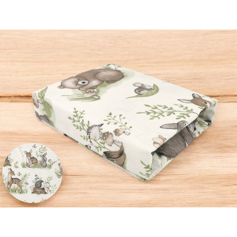 Cearceaf cu elastic, MimiNu, Pentru patut 120X60 cm, Din bumbac certificat Oeko Tex Standard 100, Design, Calm Forest Natural