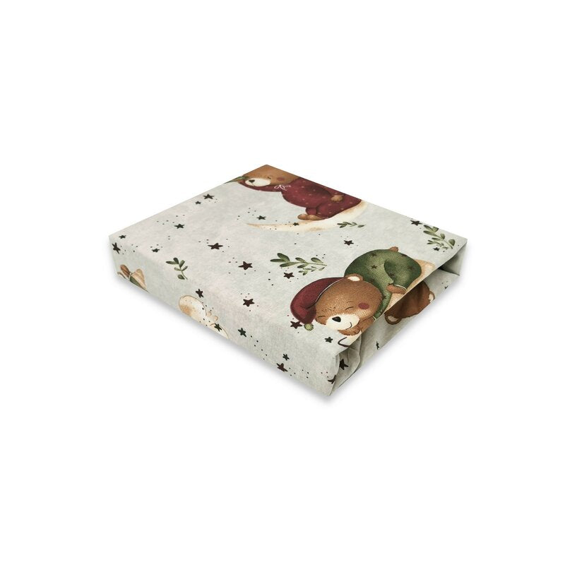 Cearceaf cu elastic, MimiNu, Pentru patut 140X70 cm, Din bumbac certificat Oeko Tex Standard 100, Teddy Bear On Moon - gogobaby.ro