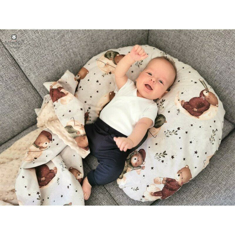 Cearceaf cu elastic, MimiNu, Pentru patut 140X70 cm, Din bumbac certificat Oeko Tex Standard 100, Teddy Bear On Moon - gogobaby.ro