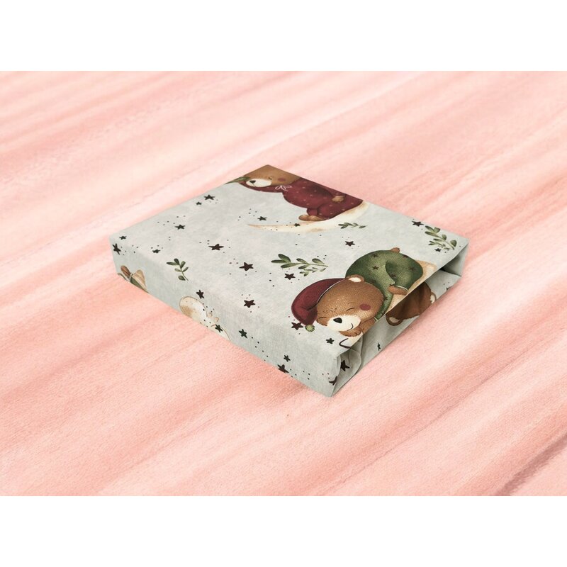 Cearceaf cu elastic, MimiNu, Pentru patut 140X70 cm, Din bumbac certificat Oeko Tex Standard 100, Teddy Bear On Moon - gogobaby.ro