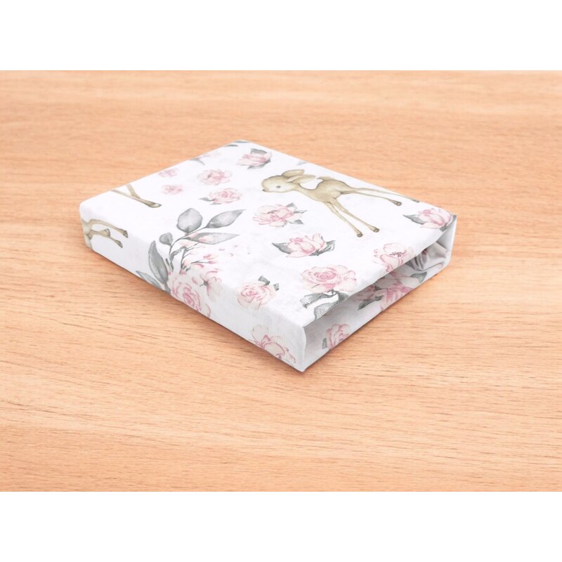 Cearceaf cu elastic, MimiNu, Pentru patut 140X70 cm, Din bumbac certificat Oeko Tex Standard 100, Sweet Deer Pink