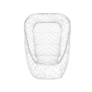 Cosulet bebelus, MimiNu, Pentru dormit, Baby Cocoon 75x55 cm, Husa 100% bumbac, Din bumbac certificat Oeko Tex Standard 100, Mini Gray Stars