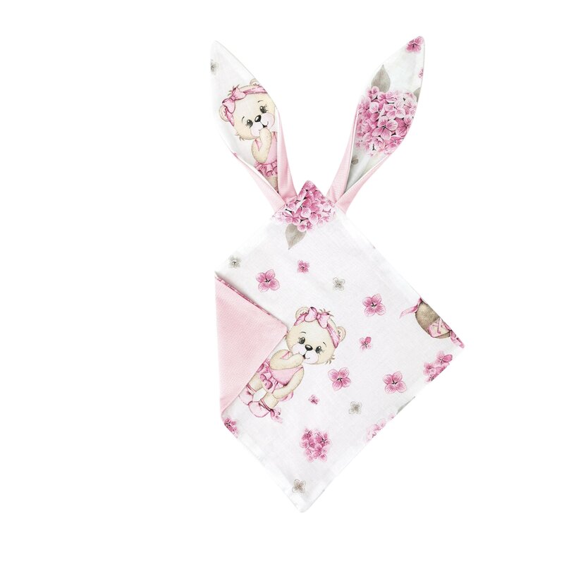 Jucarie textila senzoriala, MimiNu, Moale, Cu doua fete, 30 x 30 cm, Din catifea si bumbac, Materiale certificate Oeko Tex Standard 100, Design, Pink Ballerina
