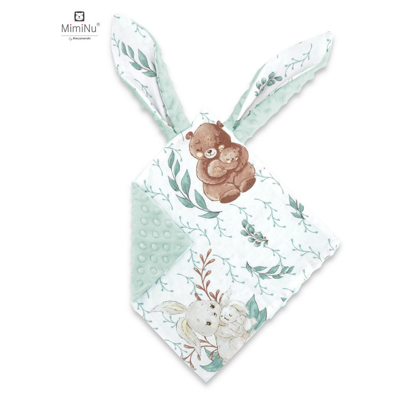 Jucarie textila senzoriala, MimiNu, Moale, Cu doua fete, 30 x 30 cm, Din tesatura minky si bumbac, Materiale certificate Oeko Tex Standard 100, Minky Lulu Natural - gogobaby.ro