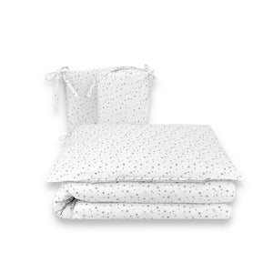 Lenjerie patut cu 3 piese, MimiNu, Pentru patut 120x60 cm, Cu protectie laterala, Din bumbac certificat Oeko Tex Standard 100, Mini Gray Stars