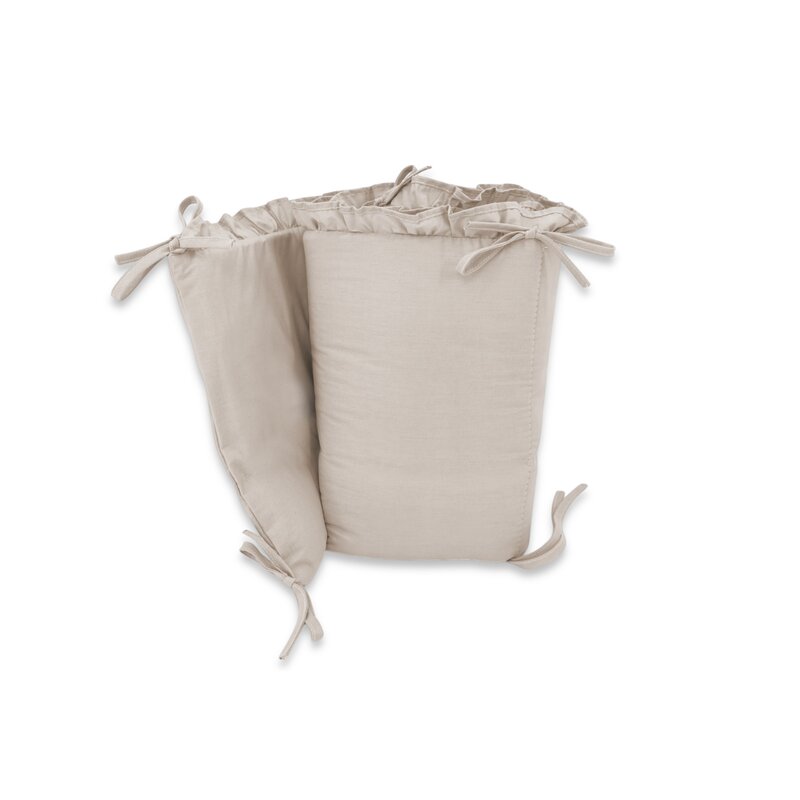 Lenjerie patut cu 3 piese, MimiNu, Pentru patut 120x60 cm, Cu volanase, Cu protectie laterala, Din bumbac certificat Oeko Tex Standard 100, Colectia Royal, Beige
