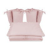 Lenjerie patut cu 4 piese, MimiNu, Pentru patut 120x60 cm, Cu doua protectii laterale, Cu volanase, Din bumbac certificat Oeko Tex Standard 100, Colectia Royal, Powder Pink