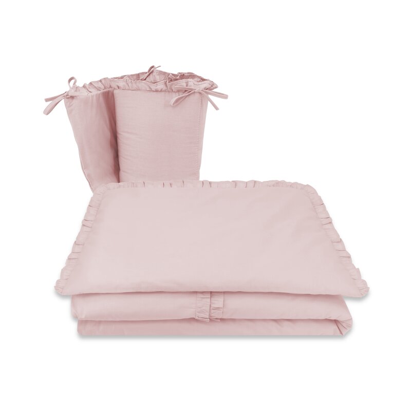 Lenjerie patut cu 4 piese, MimiNu, Pentru patut 120x60 cm, Cu doua protectii laterale, Cu volanase, Din bumbac certificat Oeko Tex Standard 100, Colectia Royal, Powder Pink - gogobaby.ro