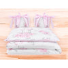 Lenjerie patut cu 4 piese, MimiNu, Pentru patut 120x60 cm, Cu doua protectii laterale, Din bumbac certificat Oeko Tex Standard 100, Peonie Pink