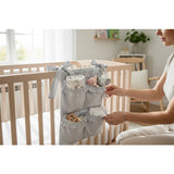 Organizator pentru patut, MimiNu, Din bumbac certificat Oeko Tex Standard 100, Cu 6 compartimente, Doua panglici, 70x40 cm, Cu volanase, Colectia Royal, Grey